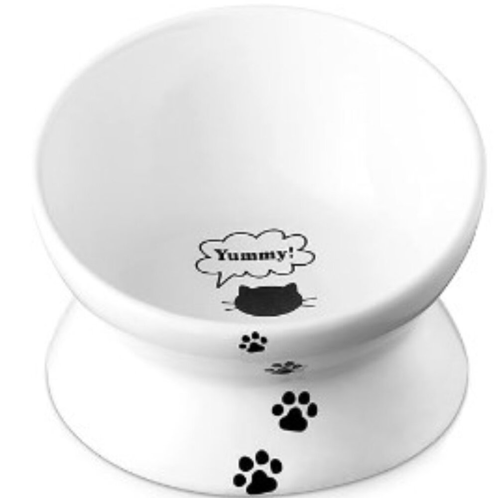 Ceramic Pet Bowl, Tilted & Raised white & black NWT